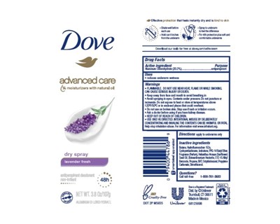 Dovedryspraylavenderfreshveapdeoae (Dove Advanced Care Dry Spray Lavender Fresh 48h Antiperspirant Deodorant)